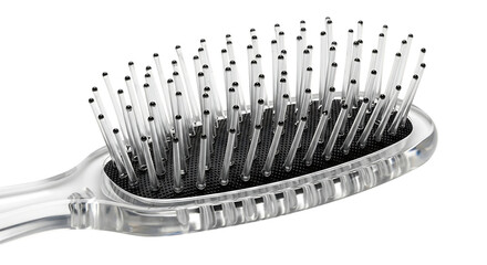 Close-up of a Clear Plastic Hairbrush with Black Bristles