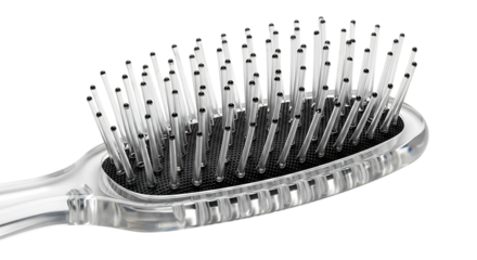 Close-up of a Clear Plastic Hairbrush with Black Bristles