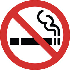 No Smoking Sign with Red Circle Prohibition and Black Cigarette Symbol Isolated on Transparent Background