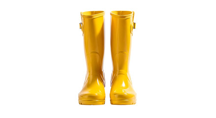 Pair of Bright Yellow Rubber Rain Boots Keywords: rain boots, wellington boots, rubber boots