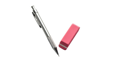 Silver Mechanical Pencil and Pink Eraser metal writing
