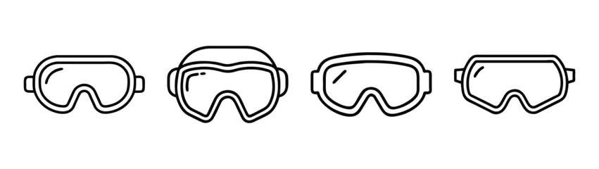 Ski goggles vector illustration set, snow goggles outline design for winter sports and activities