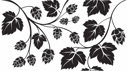 Elegant hops branches with leaves design for beer labels or botanical patterns, brewing business
