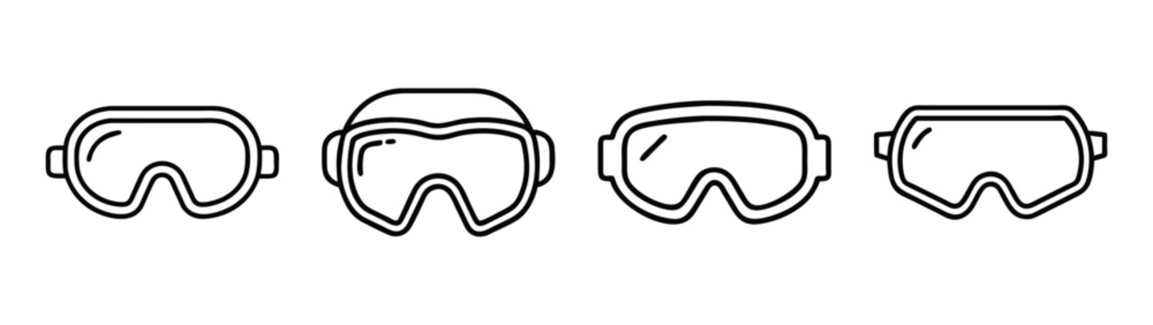 Ski goggles vector illustration set, snow goggles outline design for winter sports and activities