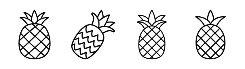 Pineapple fruit vector illustration drawing set tropical summer food design graphic outline art 