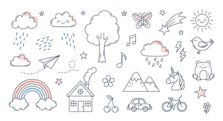 Fototapeta premium Whimsical Doodle Collection Charming Illustrations for Creative Projects and Designs