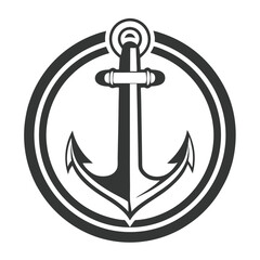 A monochrome anchor is enclosed in a dualline circle on a white background