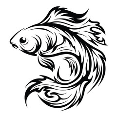 Abstract decorative betta fish with flowing fins in bold black silhouette stands out