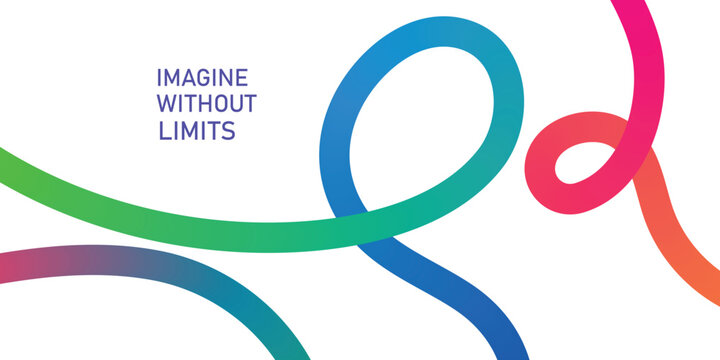 Purple text Imagine Without Limits with flowing gradient ribbons of green blue pink and orange on white background