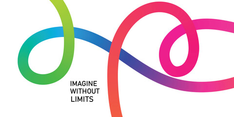 Colorful gradient ribbon flowing and looping with black text Imagine Without Limits on white background