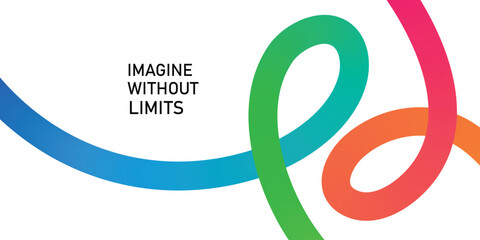 Imagine Without Limits text with flowing gradient ribbons in blue green orange and pink words quote