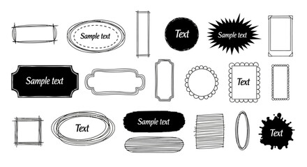 Aesthetic collection of sketchy hand-drawn graphic frames, artistic text boxes, and expressive speech bubble elements for unique design assets and creative projects
