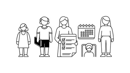 Group of people with calendar and checklist