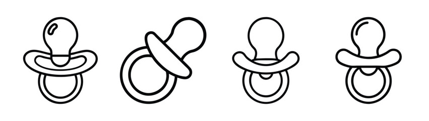 Pacifier vector outline drawing set for baby soother nipple dummy or binky isolated on white background