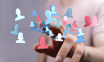 Abstract network of people linked together for business, social media, or communication concepts,...