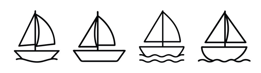 Sailboats vector drawing set, nautical vessel clip art, boat outline illustrations, sailing ship icons