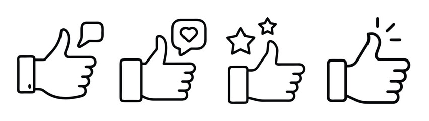 Thumbs up like icon set vector illustration for social media feedback and approval design
