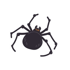 Halloween black abstract spider in flat cartoon design. Autumn holiday celebration creepy symbol, mystery and mythology arachnid character. Danger and poisonous bug. Vector illustration isolated.
