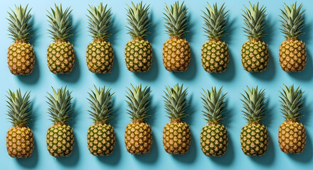 Fototapeta premium Fresh pineapple fruit pattern background tropical summer food healthy eating vibrant color photo studio shot