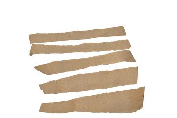 Several scraps of brown craft paper with torn edges on a PNG background.
