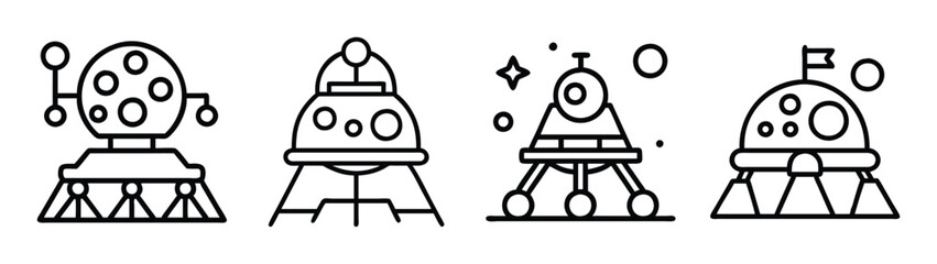Collection of hand drawn lunar lander vector illustration, space exploration and science art