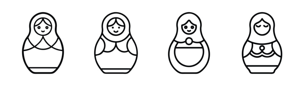 Matryoshka dolls russian nesting dolls babushka dolls outline vector line art illustration set of four