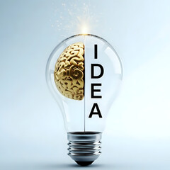 Brainstorming idea concept lightbulb with brain inside for innovation and creative thinking power on transparent background