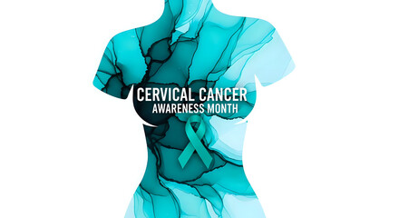 Cervical cancer awareness month teal ribbon woman silhouette medical health campaign prevention screening on transparent background
