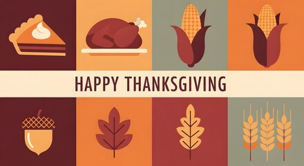 Celebrate abundance and gratitude with this vibrant collection of iconic Thanksgiving symbols, perfect for festive invitations and seasonal designs.