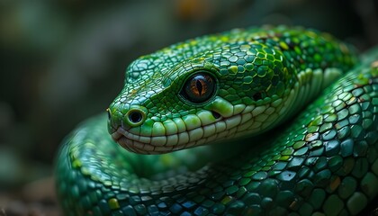 a snake with striking colours in green large wild