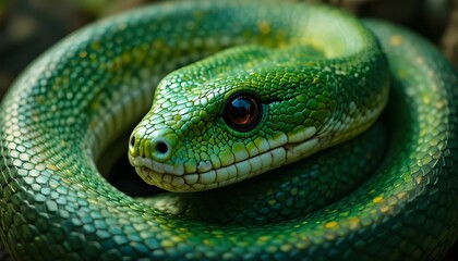 Fototapeta premium a snake with striking colours in green large wild
