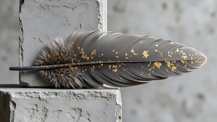 Elegant Feather with Gold Glitter Accents