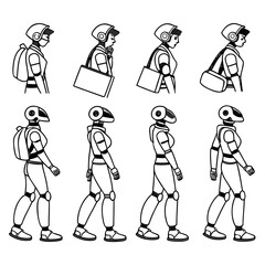 Robots and people walking isolated