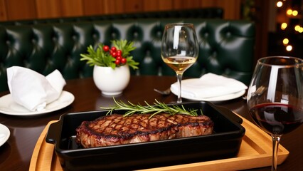 Fine steak dinner in restaurant
