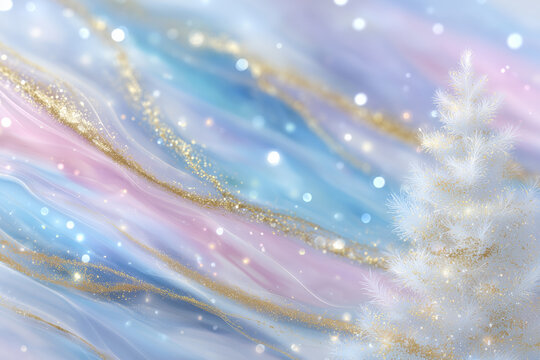 Soft pastel colors complement a sparkling Christmas tree, creating a joyful and festive atmosphere perfect for holiday greetings