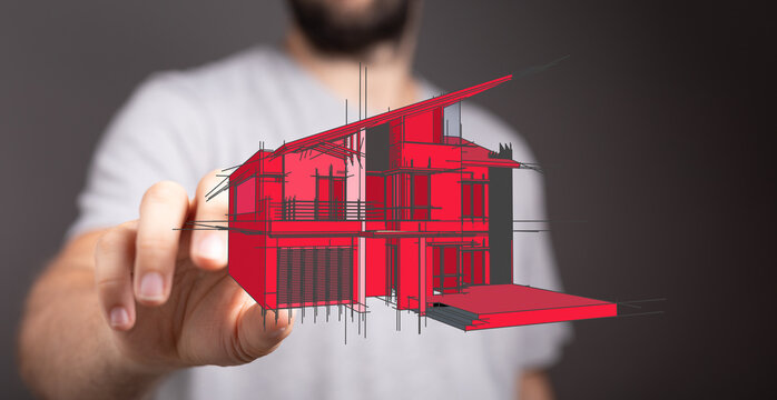 Man presenting a house blueprint. Conceptual image of real estate, architecture, building, construction, and dream home. Future plan, modern des