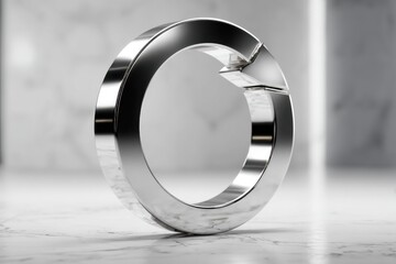 Metallic arrow loop symbol on a reflective surface signifies process, refresh, or return with smooth gradient, showing continuity