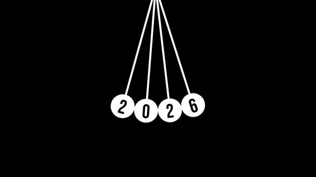 2D pendulum swing animation featuring numbers 2026, ideal for digital greeting cards, motion graphics, and countdown timer videos for New Year events.
