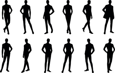 Collection of diverse male figures silhouettes on white background