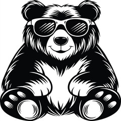 Cool bear sits while wearing sunglasses, showcasing a sleek in black and white