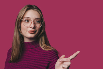 confident woman gestures, elegant woman in maroon setting demonstrates compelling communication
