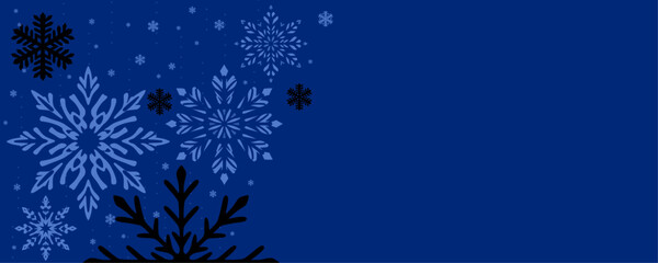 a minimalist winter background with snowflakes on a dark blue backdrop