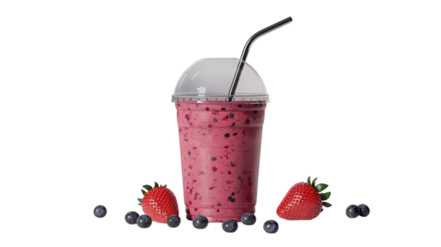 Fresh Berry Smoothie with Strawberries and Blueberries on Transparent