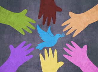 Colorful hands illustrate unity and peace concept