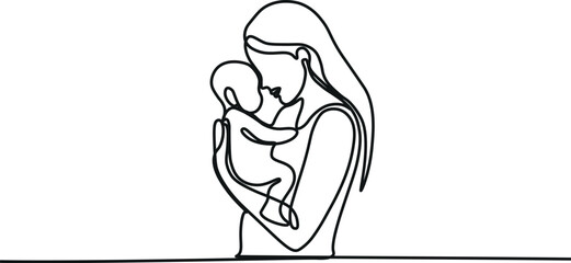 Mother Embracing Baby – Minimal Continuous One Line Art