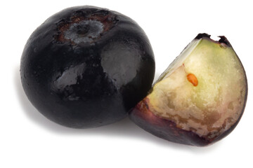 blueberry cut slice half on a white background