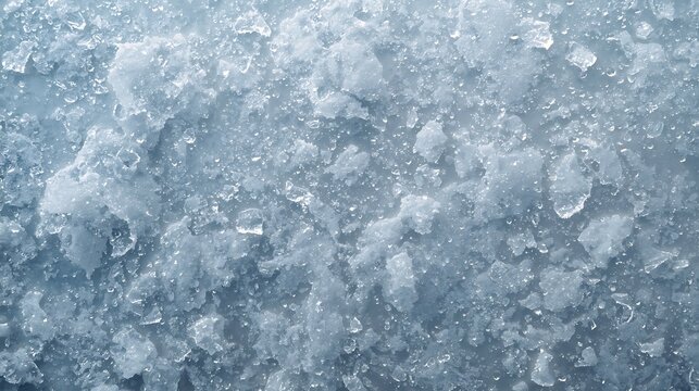 Close up of icy texture with frozen water droplets and frost