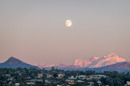 Moonlit evening over mountains near Lake Geneva