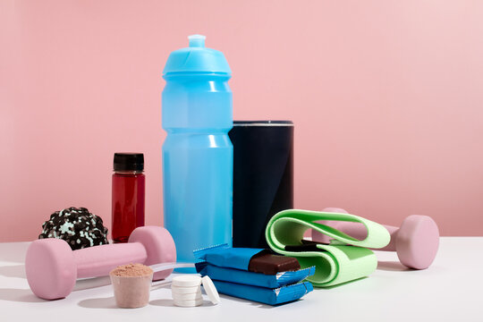 Fitness essentials including supplements and equipment