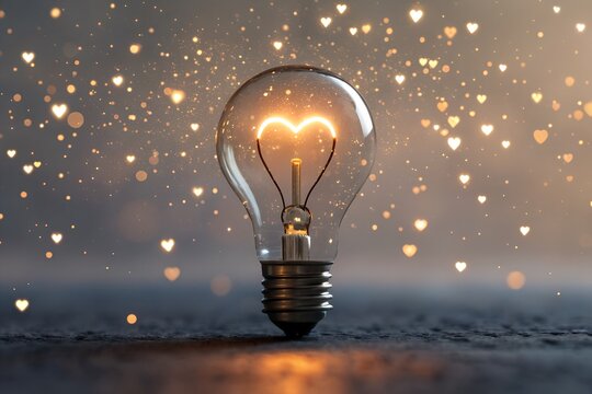 Light bulb with heart-shaped filament and glowing bokeh
- Powered by Adobe